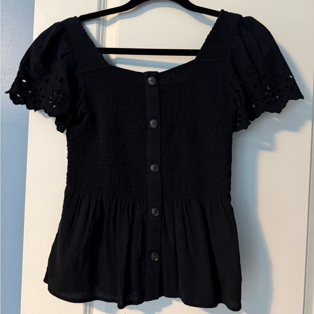 Madewell Black Eyelet Button-Back Blouse